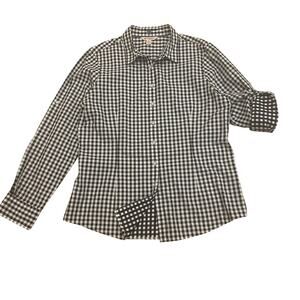 Brooks Brothers Red Fleece 14 Shirt | Black White Gingham, Cotton Button Blouse